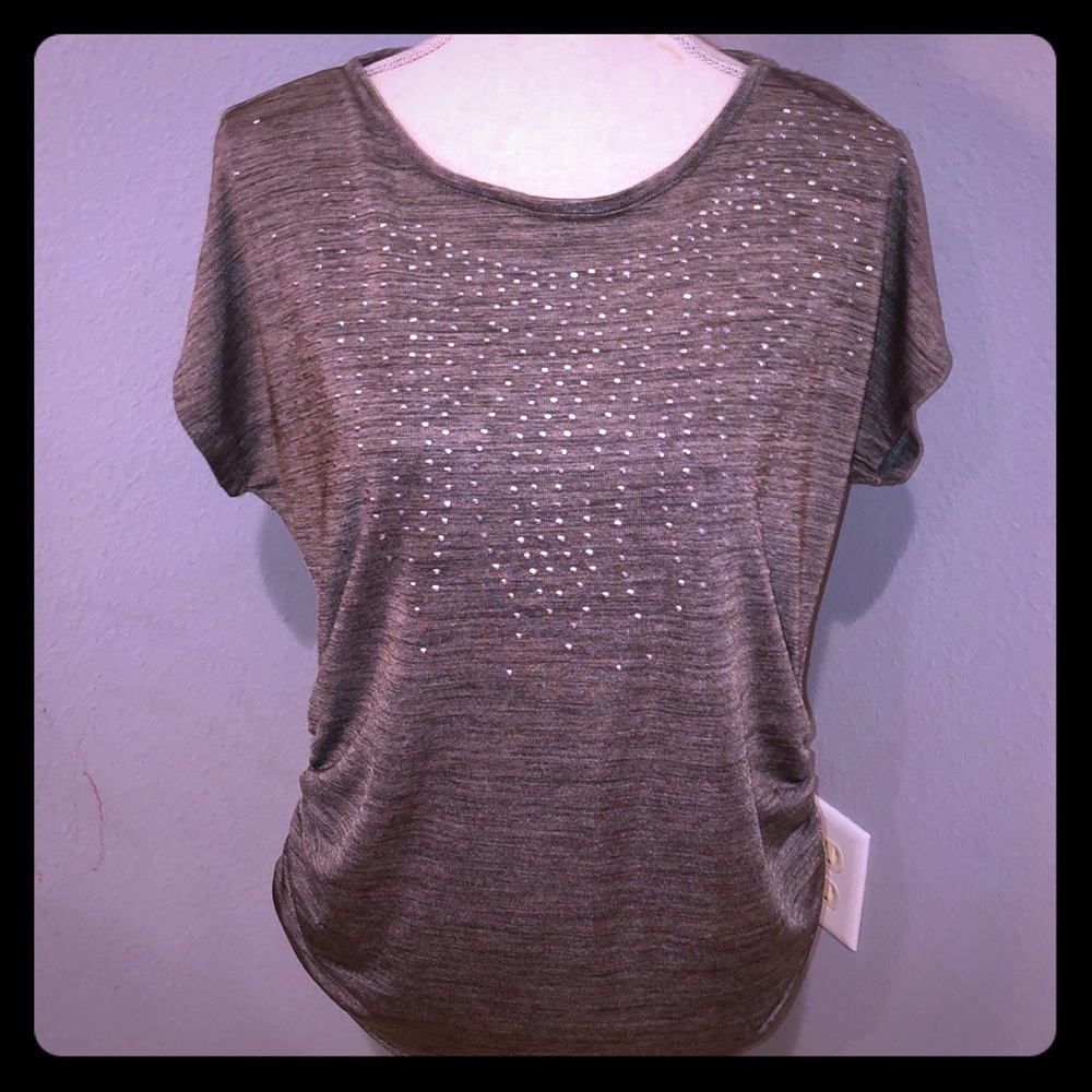 Grey silky shirt detailed with diamonds